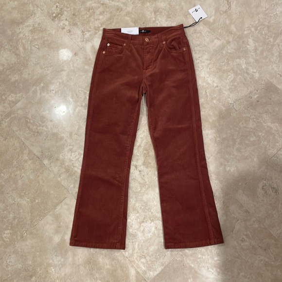NWT seven 7 for all mankind cropped boot flare burnt orange corduroy jeans in 24 - Picture 2 of 6